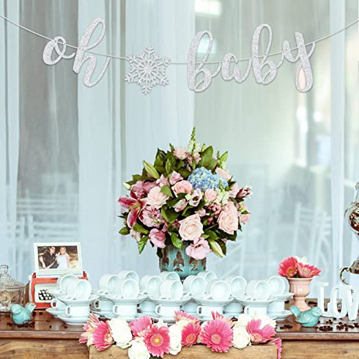 Oh Baby banner Bienvenido bebé cumpleaños género pantalla plata brillo Garland ducha Decoración
