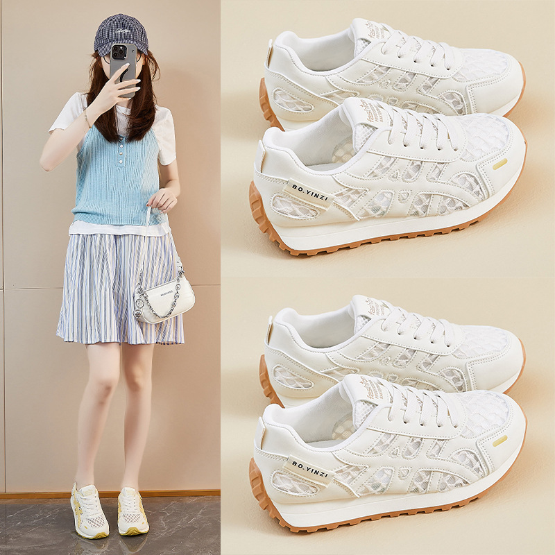 Dexun Little White Shoes Mujer Mesh Transpirable 2025 Verano Nuevo todo fósforo Super Fire Forrest Shoes Casual Single Net Running Shoes