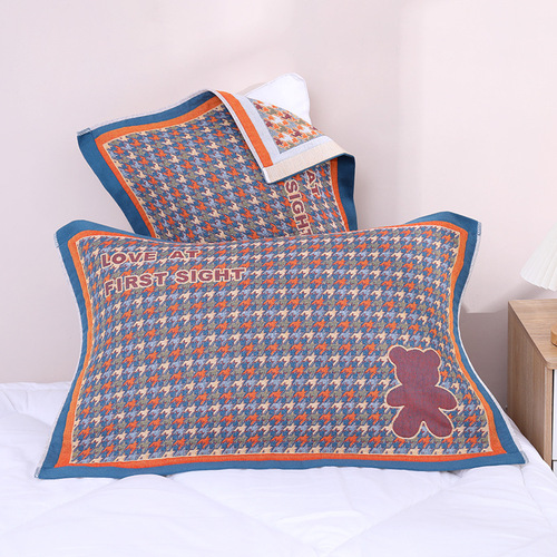 Five-layer gauze pillowcase soft and absorbent four-season adult cover towel couple cartoon pillowcase wholesale