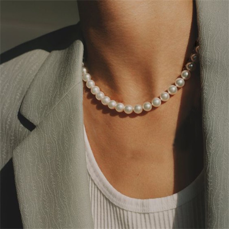 eManco European and American 3 4 6 8MM imitation pearl necklace plated with 14K gold clavicle chain cross-border pearl necklace necklace