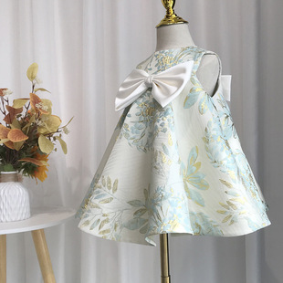 Western style printed satin princess dress pettiskirt baby's one-year-old dress female birthday dress photography autumn light