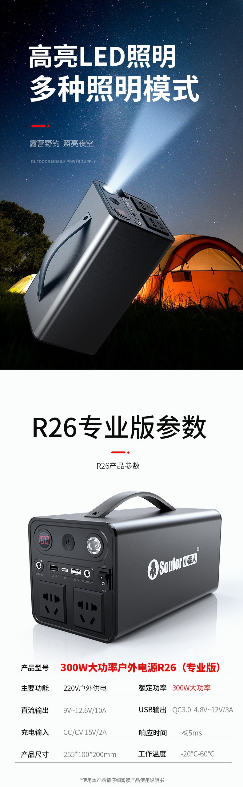 Xiaonengren 220V Outdoor Portable Power Bank Battery for Home and Car Emergency Start, Backup Power for Power Outages