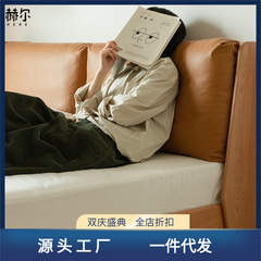 Hélène Furniture Nordic upholstered solid wood bed, Japanese cherry wood, 1.5 for small apartments, master bedroom, 1.8-meter simple double bed