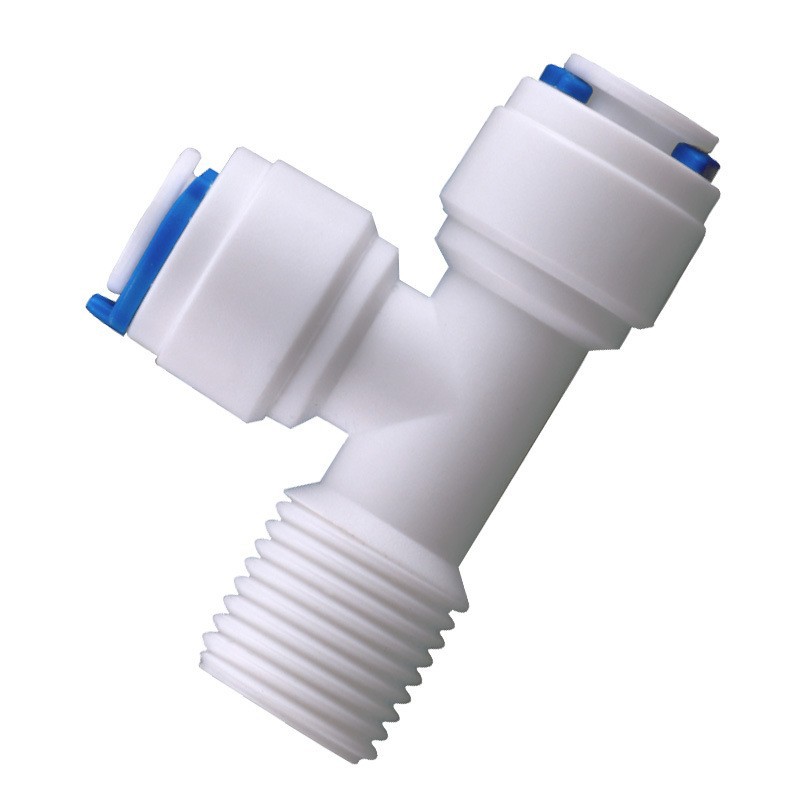 Venta al por mayor 7544 máquina de agua pura enchufe rápido conector de plástico 2 puntos hilo vuelta 2 puntos tee tubería purificador de agua conector