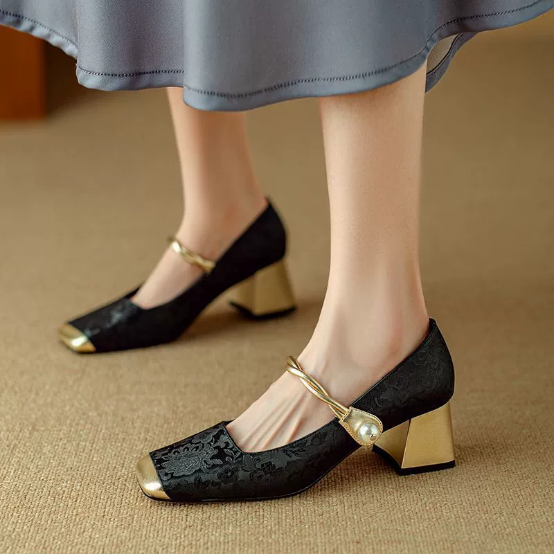 Одиночная обувь Весенний китайский стиль 2024 новая квадратная голова сладкая Мэри Джейн обувь слово новый китайский чонсам женская обувь