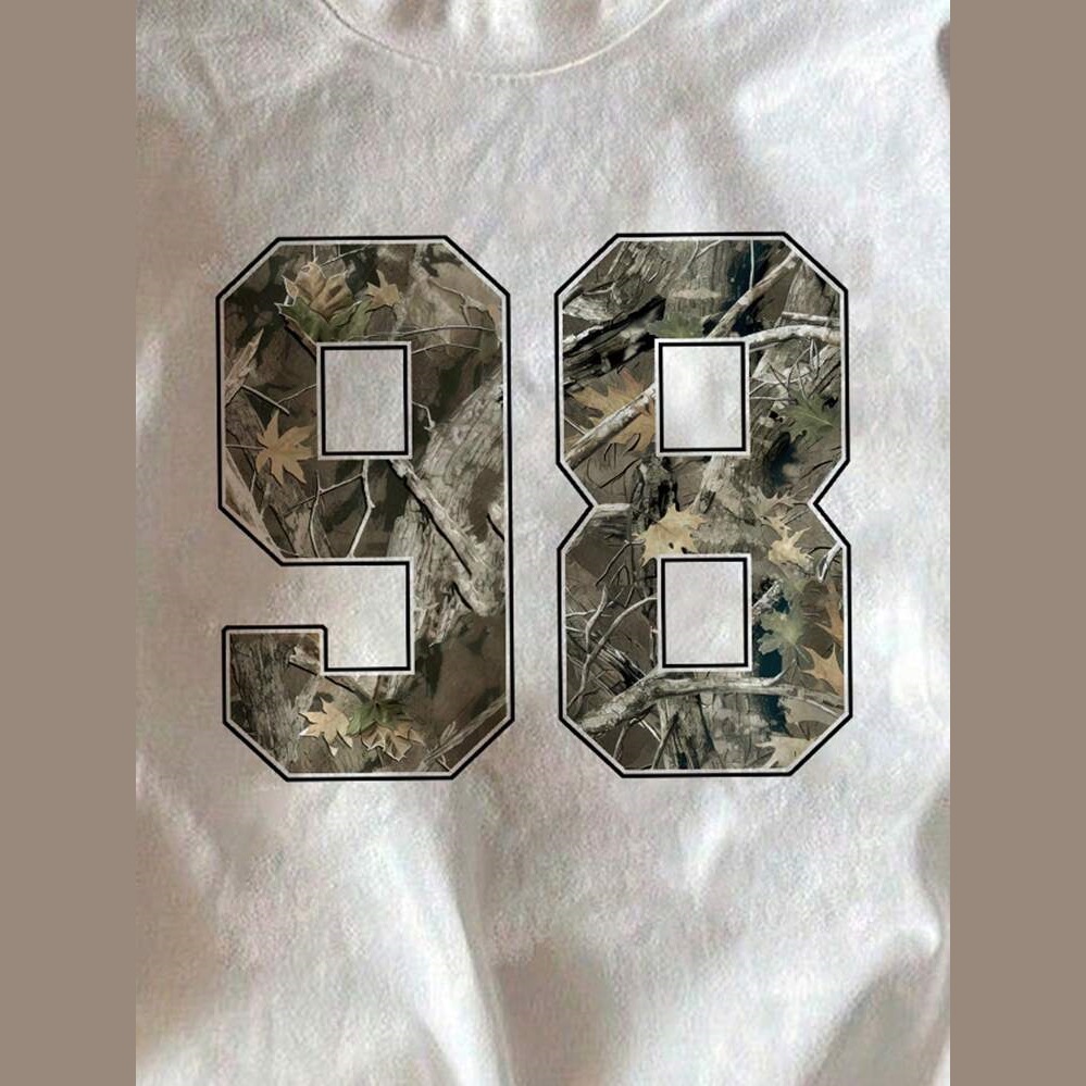 Round Neck Numbers Camouflage Top For Women