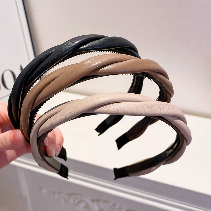 125g Weight Hair Band Hair Accessories Type Fashion Solid Color Pu Leather Cloth Handmade Inlay Artificial Gemstones Hair Band 1 Piece
