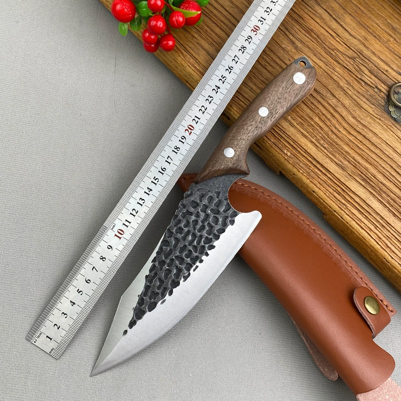 Молотковый узор ковки, стейковый нож для костей, походный нож для барбекю и кемпинга, прямой разделочный нож