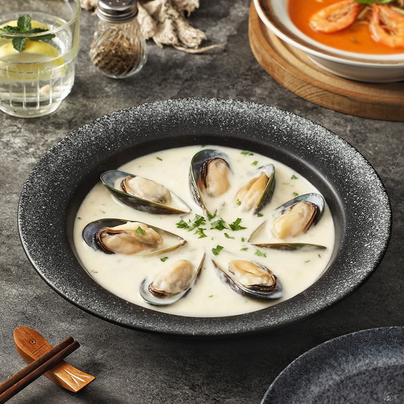 Black Ceramic Round Plate for Home Use, Breakfast, Western Food, Simple Tableware, Soup Plate, Restaurant, Hotel Dish Plate
