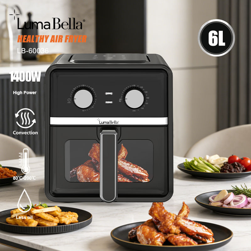 Export Lumabella60036 Fryer Household Mechanical Double Knob 6L Air Fryer Visual Oil-Free Health