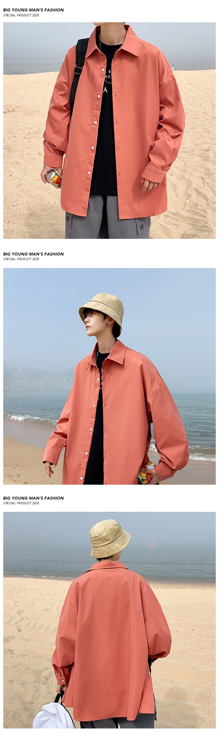 Solid Long Sleeve Shirt Jacket For Men Loose Casual Autumn Style_voghion.com