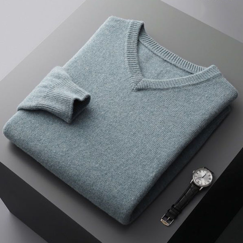2024新型vネック純色セーター男性ビジネスプルオーバー