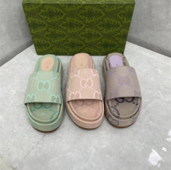 2023夏季刺繡新款G家厚底防水台女鞋松糕底休閒百搭一字拖鞋