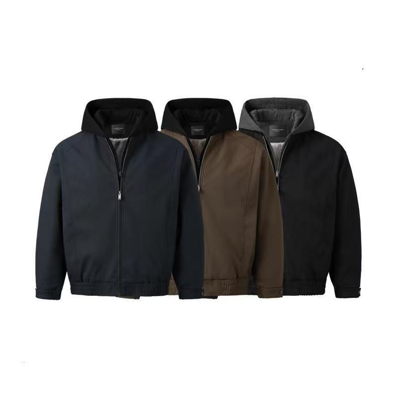 2025秋冬季新款假两件拼接连帽加厚夹克外套双色毛绒内里潮流百搭