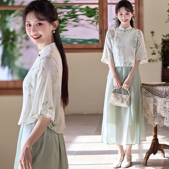 Physical store quality Nancheng Wanjia fashion Chinese style new Chinese women's clothing Chinese element Hanfu suit dress summer