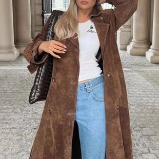 2025 European and American Cross-Border Autumn and Winter Retro Fashion Elegant Versatile Coat Lace-Up Waist Extended Coat Jacket for Women