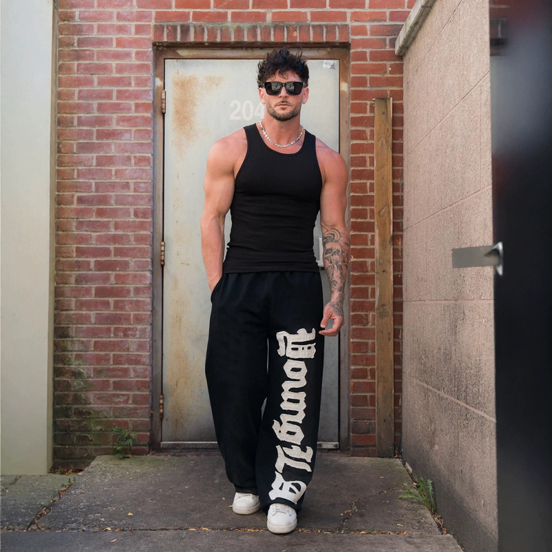 YOUNGLA American-style new men's athletic pants, jogging pants, fitness pants, cotton embroidered straight-leg casual pants YOUNGLA American-style new men's athletic pants, jogging pants, fitness pants, cotton embroidered straight-leg casual pants