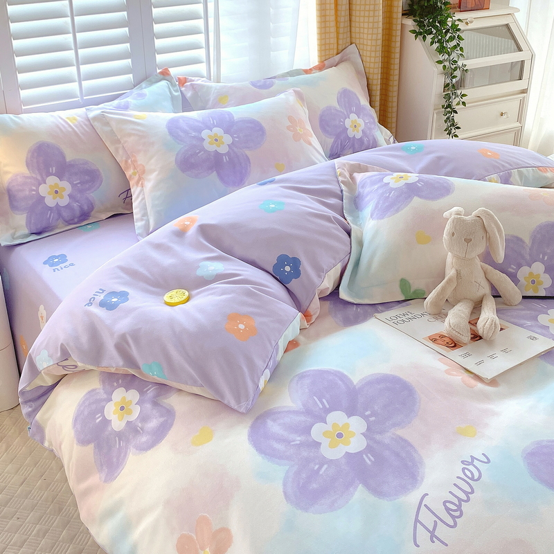 Brushed Four-Piece Set of Cute Bed Sheetss, Autumn and Winter Thickeneded Quilt Cover Ins Student Dormitory Three-Piece Set of Kidsren's Bedding 4