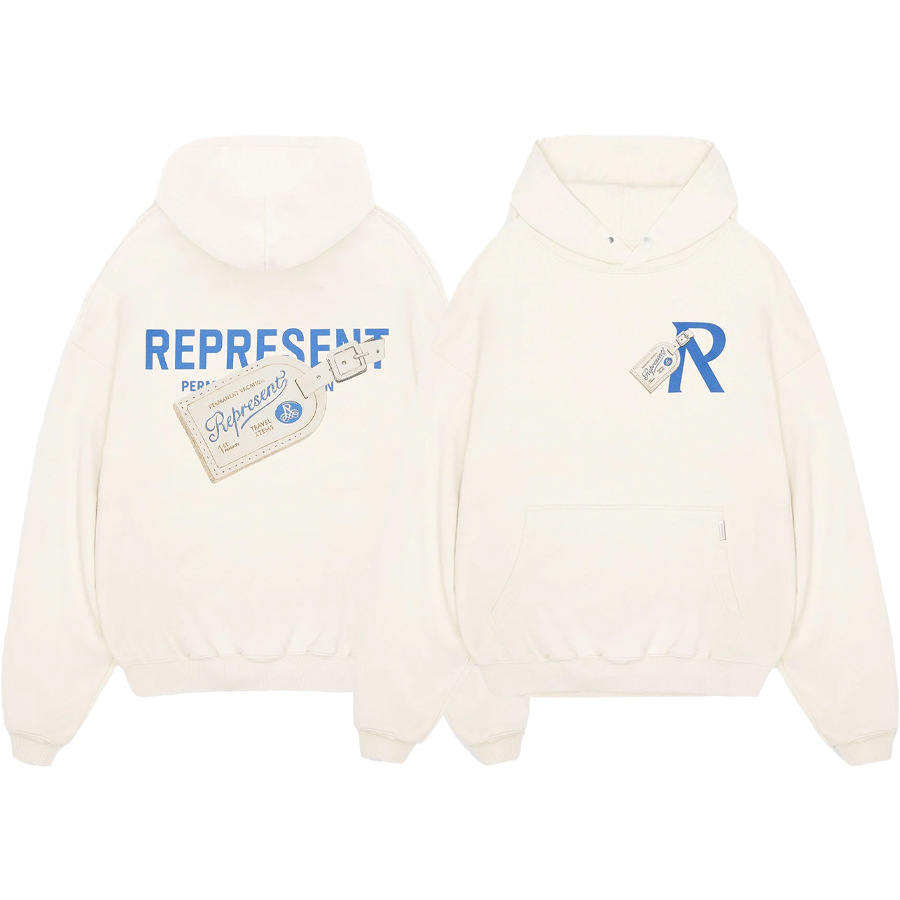 REPRESENT otoño e invierno nuevo estilo letra cursiva lema estampado calle alta casual negro suéter con capucha para hombres y mujeres