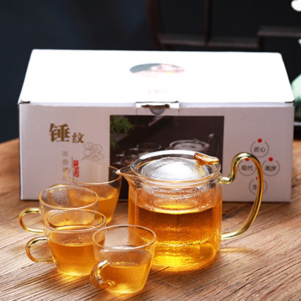 Borun martilleo de alta borosilicato juego de té de vidrio caja de regalo traje grueso de vidrio resistente al calor tetera taza de té Festival del Medio Otoño caja de regalo