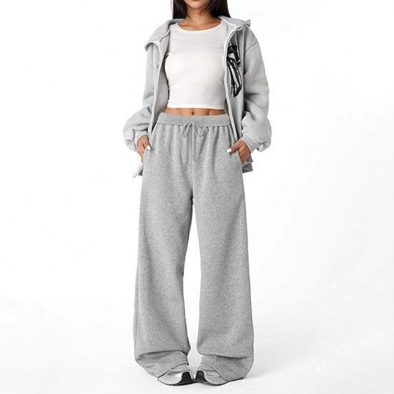 Amazon Cross-Border Women's Wide-Leg High-Waisted Adjustable Drawstring Pants with Pockets Casual Lightweight Wide-Leg Straight Pants