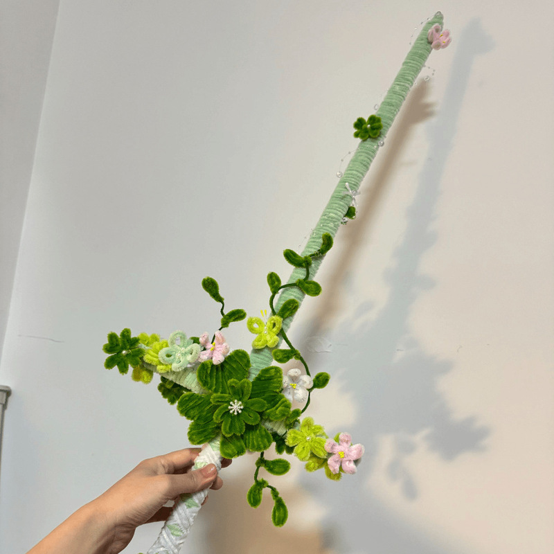 Spring Lucky Four-leaf Clover Sword, Peach Blossom Sword DIY Twist Stick Material Kit, Photo Props, Gift for Couples and Best Friends Spring Lucky Four-leaf Clover Sword, Peach Blossom Sword DIY Twist Stick Material Kit, Photo Props, Gift for Couples and Best Friends