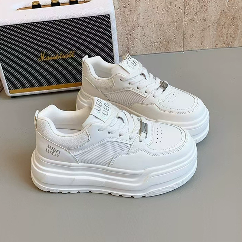 2025 новые летние женские повседневные белые туфли из натуральной кожи, увеличивающие рост, женские универсальные кроссовки на толстой подошве со шнуровкой, увеличивающие рост, 8110-1