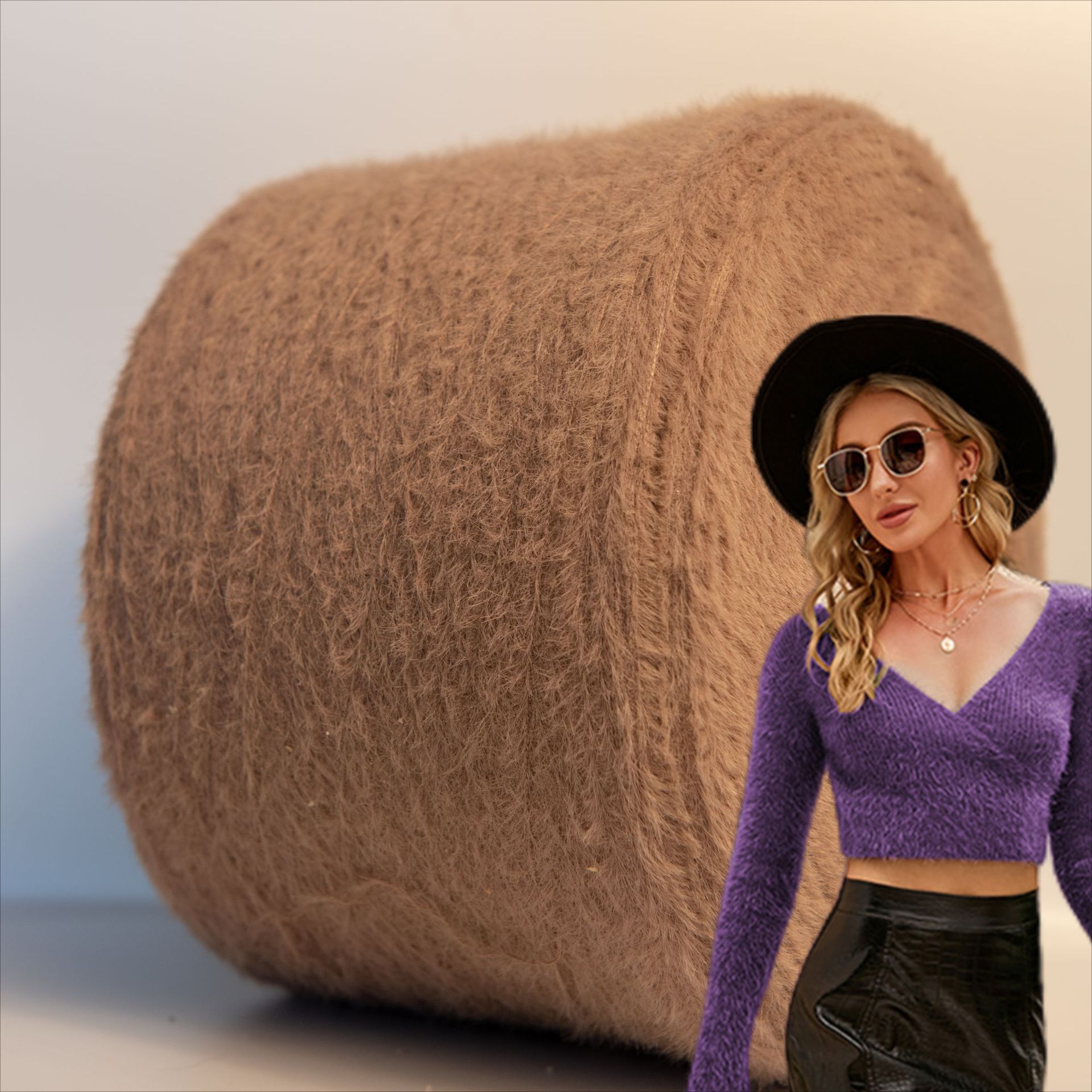 100%锦纶5公分仿貂毛秋冬装花式纱羽毛纱针织纱线0.9CM仿水貂毛线