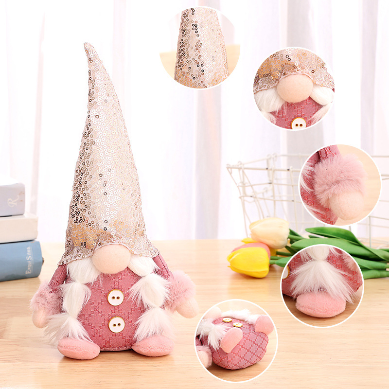 Pink Sequin Faceless Rudolph Doll Christmas Home Window Decoration Doll Ornament Christmas Window