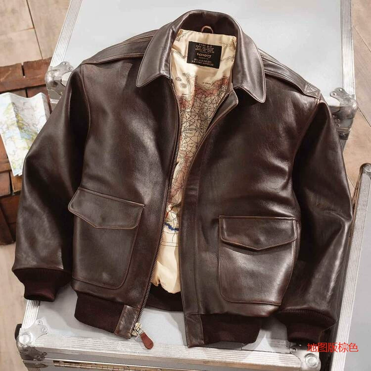 Oversized Leather Bomber Jacket, Flag Lining, Multi-Color, Sizes S–XXXXL
