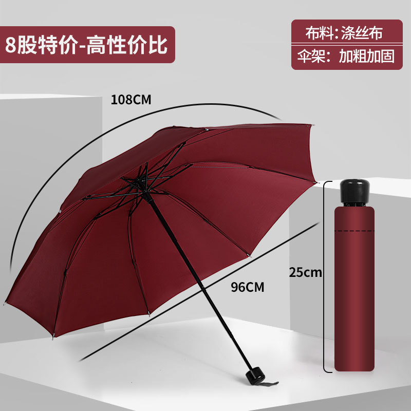 Full-Automatic Umbrella 12-Bone Sunny and Rain Dual-Use Double Umbrella Double Dragon Bone Black Rubber Umbrella Three-fold Advertising Logo Sunscreen Gift Box