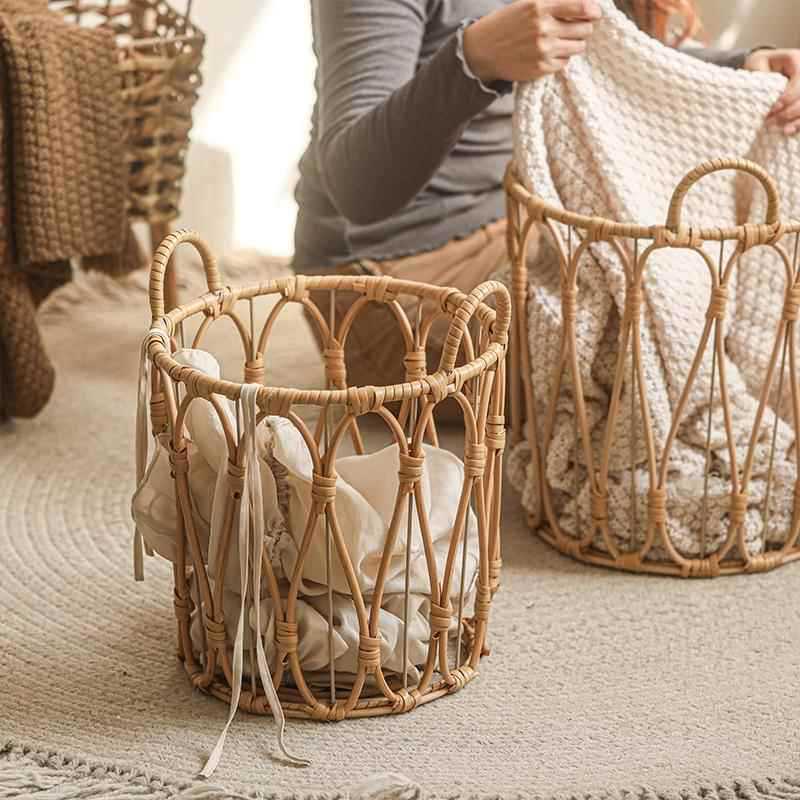 Cesta de almacenamiento de mano hecha a mano para la decoración de la sala de estar, cestas de almacenamiento de ropa sucia