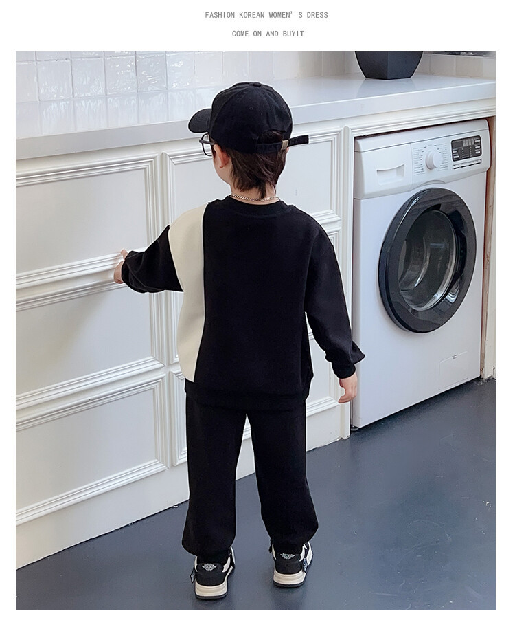 Conjunto de dos piezas de manga larga para niños, suéter con letras bloqueadas de Color para primavera y otoño, pequeño y mediano, 2023_voghion.com