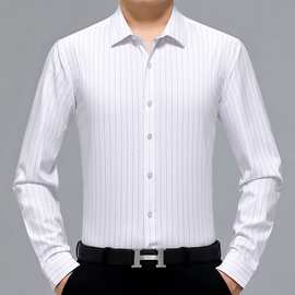 桑蚕丝男士衬衫2023春秋商务休闲职业男装衬衣免烫无痕爸爸装上衣