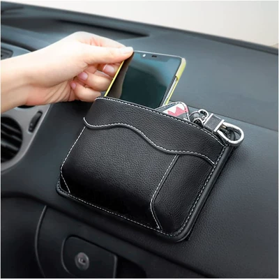 Cross-Border Car Phone Holder, In-Car Adhesive Small Storage Bag, Storage Pouch, Card Holder, Direct from the Factory (Multimediya və saxlama aksesuarları) - black-pebbled-leather
