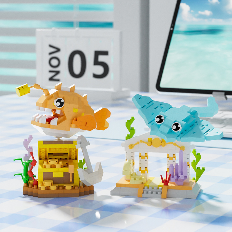 Compatible con Lego Ocean Animal Shark Pez payaso Muñeca de dibujos animados Bloque de construcción de juguete Regalo del día de los niños