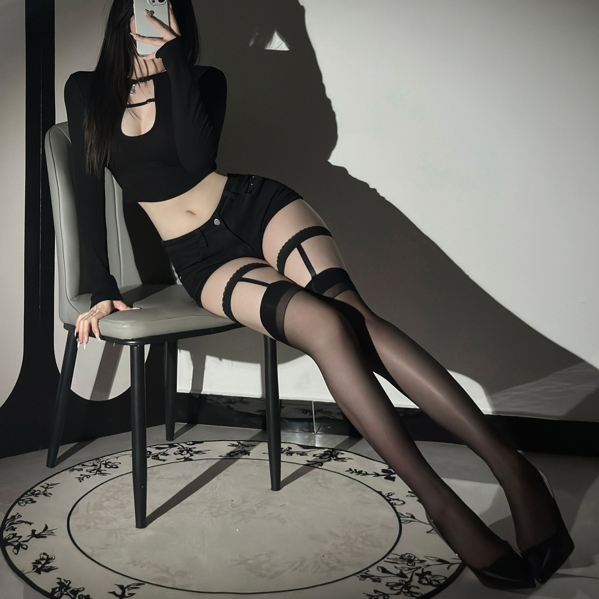 New Sexy Pure Desire Ultra-Thin Leg Ring Garter Stockings No Need to Take Off Tearable Long Tube Gradient Black Stockings Sexy Stockings 544