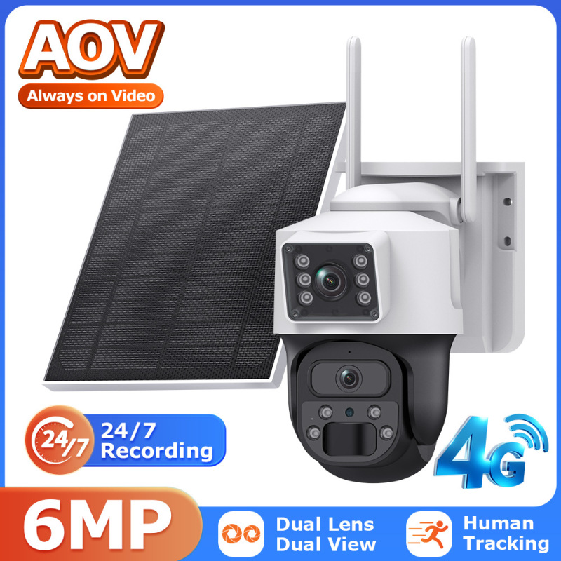Cross-Border Aov Solar Camera Low-Power Consumption 24-Hour Low-Frame Rate Video Recording Binocular High-Definition Surveillance Camera