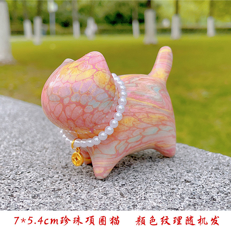 7cm 진주 목걸이 래커 고양이 장식품
