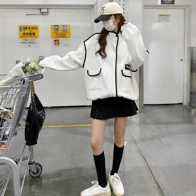 设计感白色美式bf棒球服上衣女秋新款宽松休闲显瘦小个子短外套|undefined