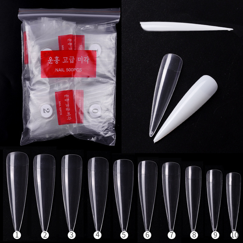 Manzilin Nail Tips, Salon Pointed False Nails, Natural Transparent White, 500 Pieces Pack