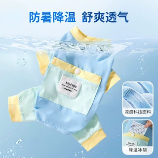 撞色蓝凉凉衣夏季薄款泰迪比熊雪纳瑞博美小狗狗冰感防晒四脚衣服