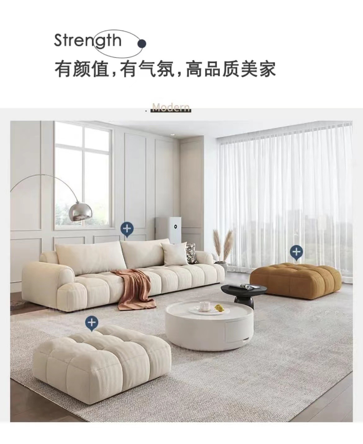 泡芙棉花糖布艺沙发现代简约法式客厅家具小户型科技布奶油风沙发-阿里巴巴