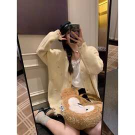 加州棉花糖宽松上衣破洞开衫外套毛衣女秋冬