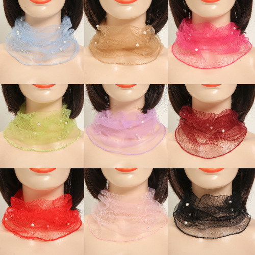 New Beaded Lace Scarf Spring and Summer Mesh Neck Protector Sun Shade Scar Cover Fashion Versatile Lightweight Breathable Silk Scarf Wholesale