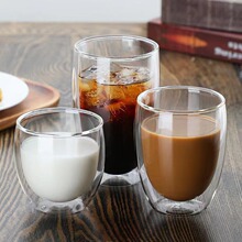 双层玻璃杯透明玻璃水杯 家用双层玻璃蛋形杯 冷饮牛奶果汁咖啡杯