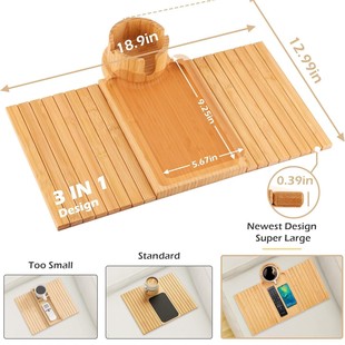 Bamboo Sofa Armrest Snack Tray Folding with Cup Holder Solid Wood Lazy Tray Living Room Remote Control Wooden Tray