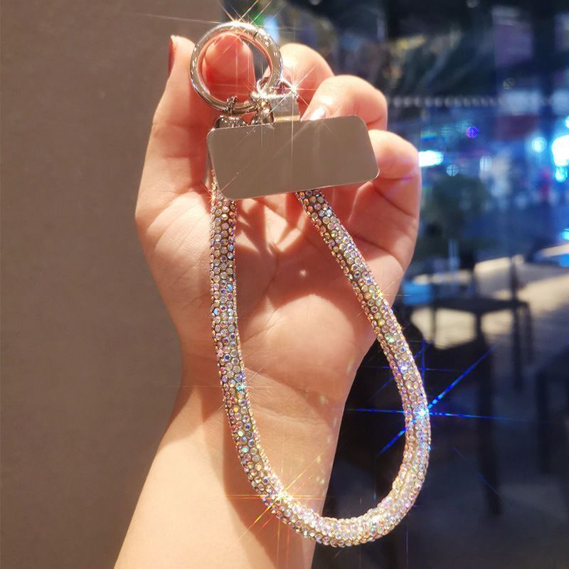 Short mobile phone lanyard, chain clip, high-end luxury, thickened rhinestone, sturdy, universal, fashionable wristband.