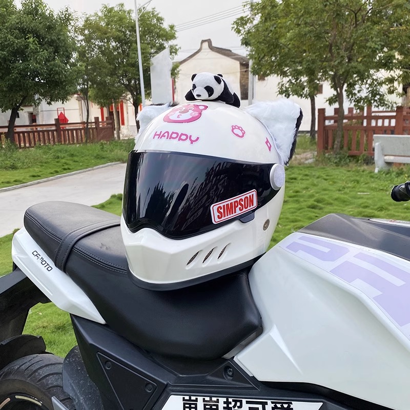Cute White/Black Cat Ear Helmet Decoration Motorcycle Ski Helmet Accessory