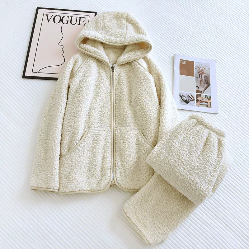 Демисезонная фланель pijama для любимого с молнией, тёплый комплект с капюшоном